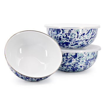 Mixing Bowl Set, Ocean Swirl Enamelware